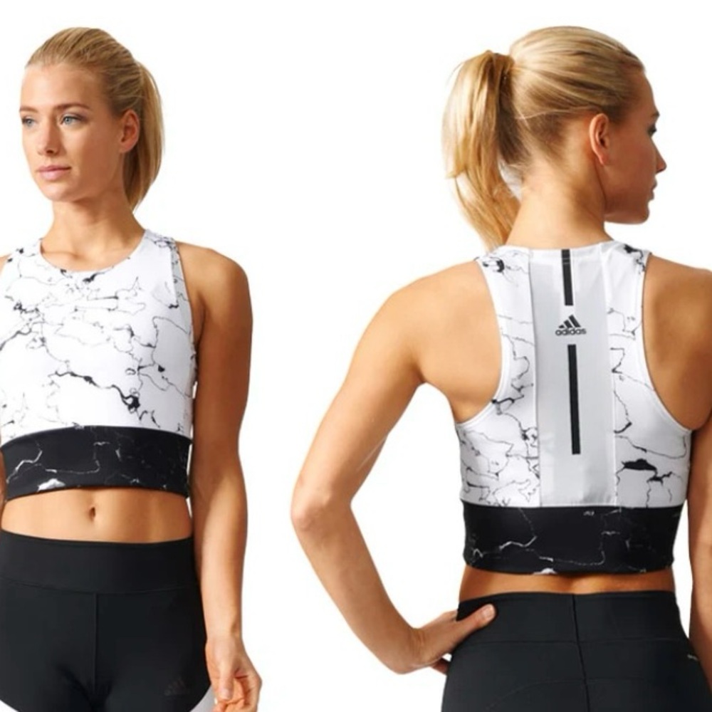 Adidas Women's Black and White Marble Sports Bra/Tank Top.